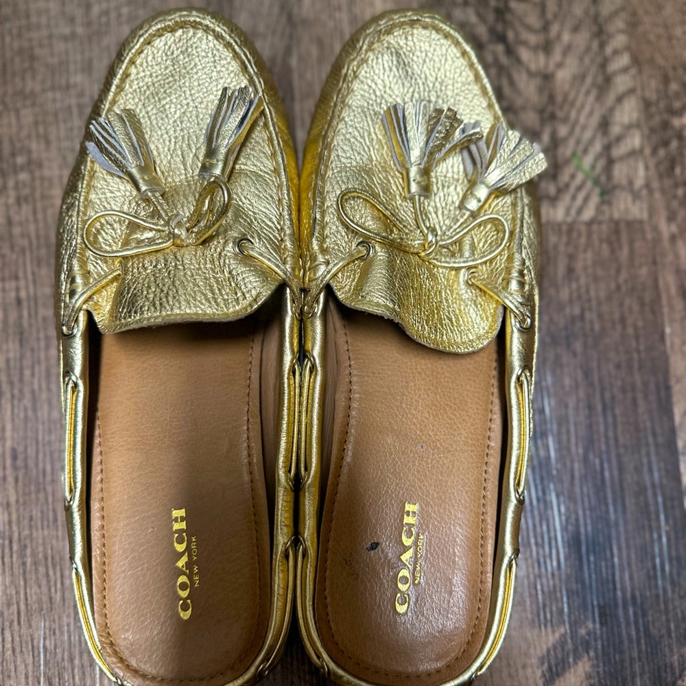 COACH Gold loafers size 8